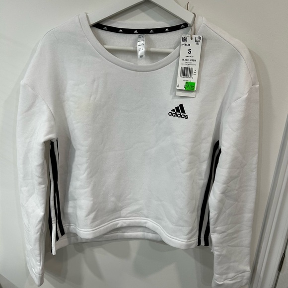Adidas White Crew cropped Sweatshirt size small - Picture 1 of 5